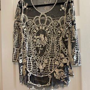 Black and Tan sheer lace top